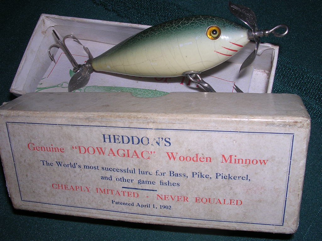 VTG Heddon Dowagiac SOS Wounded Minnow Glass Eye Wood Fishing Lure AS IS!