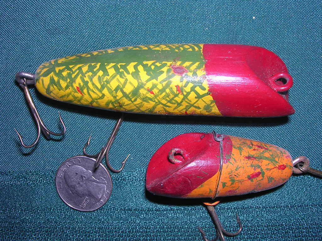 Hand carved folk art wooden fishing lures